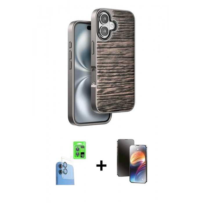 MARSİLYAN™- iPhone 16 Kılıf Atlas Minimal Özel Seri - Siyah 3D Antistatik Mat Seramik Nano Ekran Koruyucu + Raze Metal Kamera Lens - LT