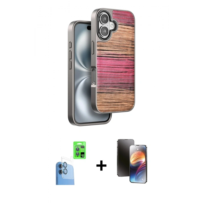 MARSİLYAN™- iPhone 16 Kılıf Atlas Minimal Özel Seri - Siyah 3D Antistatik Mat Seramik Nano Ekran Koruyucu + Raze Metal Kamera Lens - LT