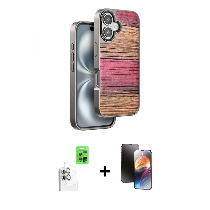 MARSİLYAN™- iPhone 16 Kılıf Atlas Minimal Özel Seri - Siyah 3D Antistatik Mat Seramik Nano Ekran Koruyucu + Raze Metal Kamera Lens - BZ