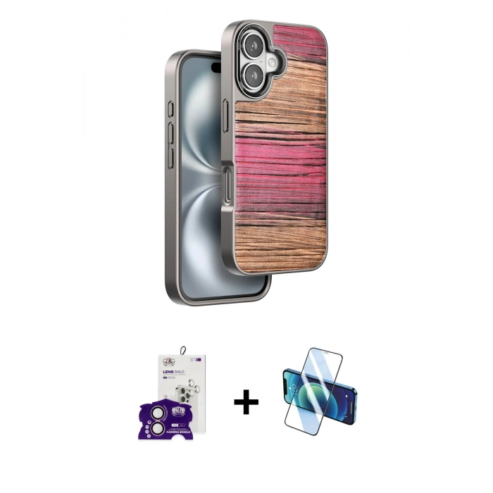 MARSİLYAN™- iPhone 16 Kılıf Atlas Minimal Özel Seri - Siyah 3D Antistatik Seramik Nano Ekran Koruyucu + Bilvis Titan Kamera Lens - PE