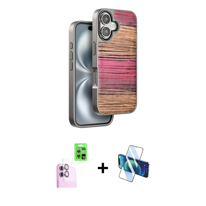 MARSİLYAN™- iPhone 16 Kılıf Atlas Minimal Özel Seri - Siyah 3D Antistatik Seramik Nano Ekran Koruyucu + Raze Metal Kamera Lens - PE