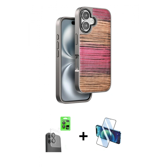 MARSİLYAN™- iPhone 16 Kılıf Atlas Minimal Özel Seri - Siyah 3D Antistatik Seramik Nano Ekran Koruyucu + Raze Metal Kamera Lens - SH