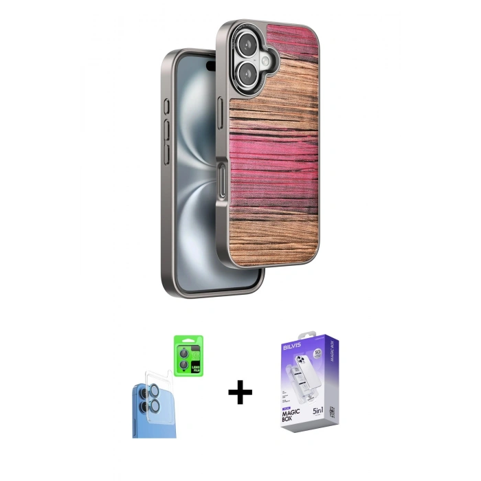 MARSİLYAN™- iPhone 16 Kılıf Atlas Minimal Özel Seri - Siyah Bilvis 5in1 3D Magic Cam Ekran Koruyucu + Raze Metal Kamera Lens - LT