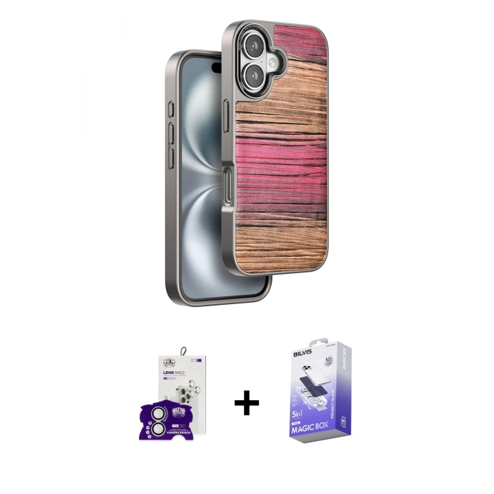 MARSİLYAN™- iPhone 16 Kılıf Atlas Minimal Özel Seri - Siyah Bilvis 5in1 5D Magic Hayalet Cam Ekran Koruyucu + Bilvis Titan Kamera Lens - GS