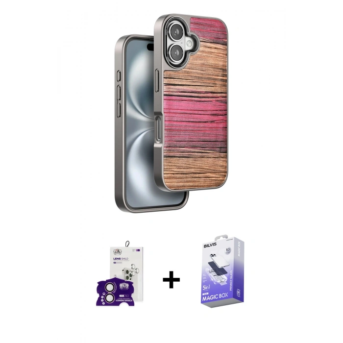 MARSİLYAN™- iPhone 16 Kılıf Atlas Minimal Özel Seri - Siyah Bilvis 5in1 5D Magic Hayalet Cam Ekran Koruyucu + Bilvis Titan Kamera Lens - PE