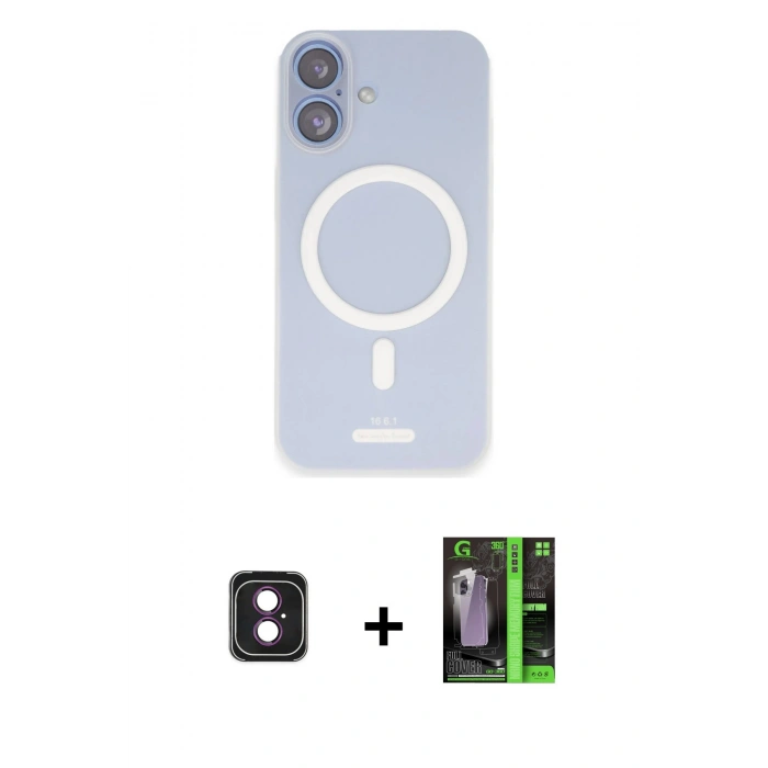 MARSİLYAN™- iPhone 16 Kılıf Çekirdek Klasik - Şeffaf 360 Full Body Arka Koruyucu + PVD Metal Kamera Lens - PE