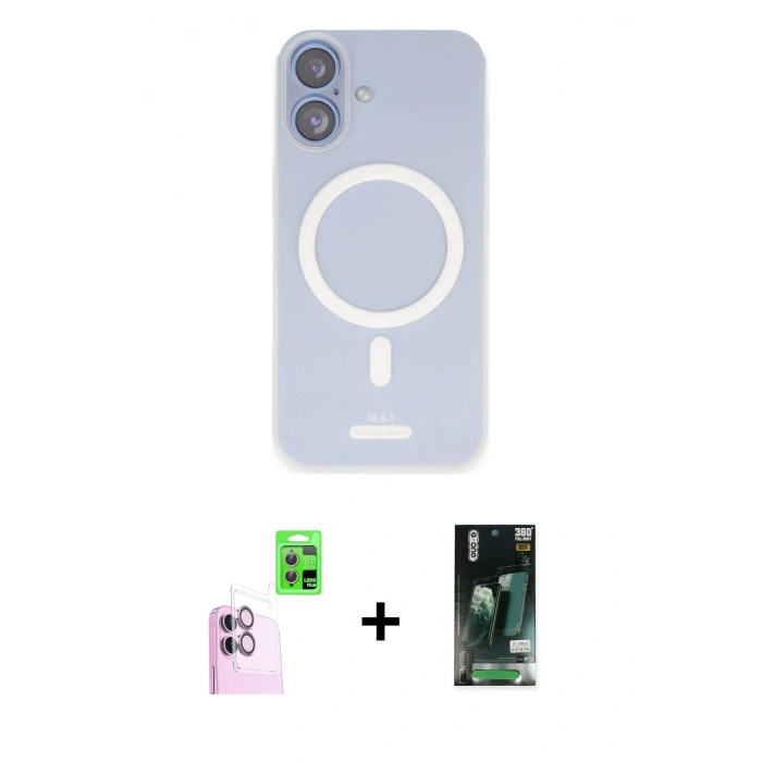 MARSİLYAN™- iPhone 16 Kılıf Çekirdek Klasik - Siyah 360 Mat Full Body Arka Koruyucu + Raze Metal Kamera Lens - PE