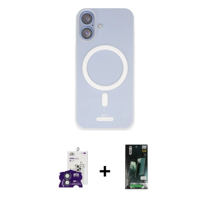 MARSİLYAN™- iPhone 16 Kılıf Çekirdek Klasik - Siyah 360 Mat Full Body Arka Koruyucu + Bilvis Titan Kamera Lens - YL