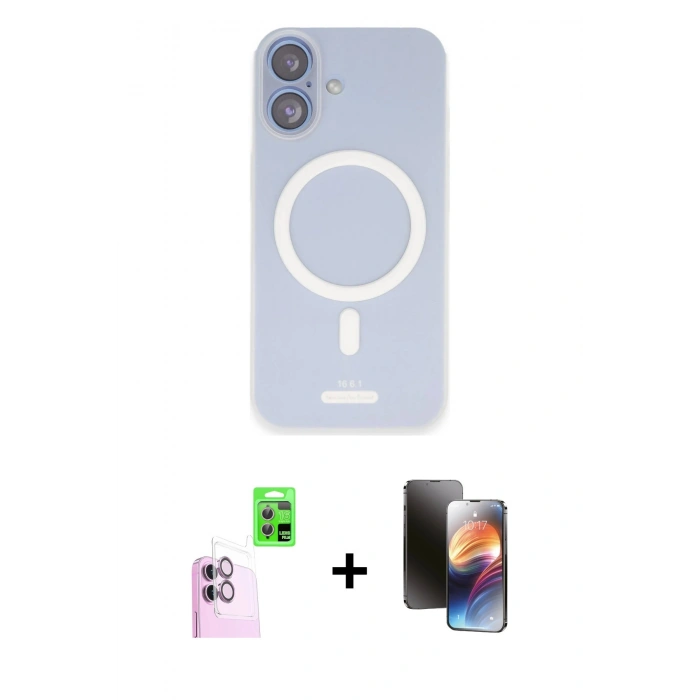 MARSİLYAN™- iPhone 16 Kılıf Çekirdek Klasik - Siyah 3D Antistatik Mat Seramik Nano Ekran Koruyucu + Raze Metal Kamera Lens - PE