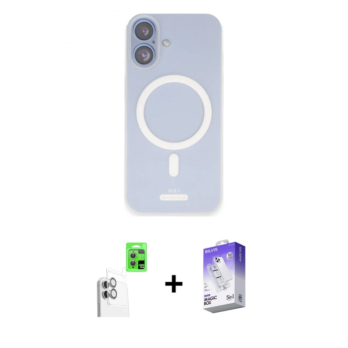 MARSİLYAN™- iPhone 16 Kılıf Çekirdek Klasik - Siyah Bilvis 5in1 3D Magic Cam Ekran Koruyucu + Raze Metal Kamera Lens - BZ