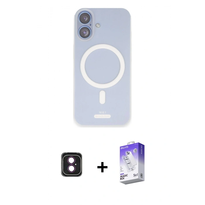 MARSİLYAN™- iPhone 16 Kılıf Çekirdek Klasik - Siyah Bilvis 5in1 3D Magic Cam Ekran Koruyucu + PVD Metal Kamera Lens - PE