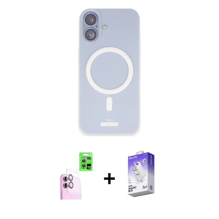 MARSİLYAN™- iPhone 16 Kılıf Çekirdek Klasik - Siyah Bilvis 5in1 3D Magic Cam Ekran Koruyucu + Raze Metal Kamera Lens - PE