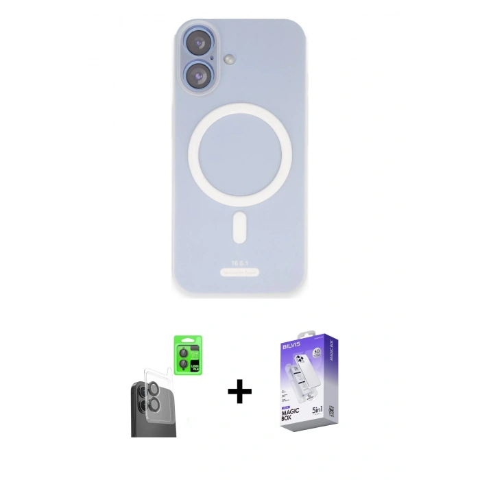 MARSİLYAN™- iPhone 16 Kılıf Çekirdek Klasik - Siyah Bilvis 5in1 3D Magic Cam Ekran Koruyucu + Raze Metal Kamera Lens - SH