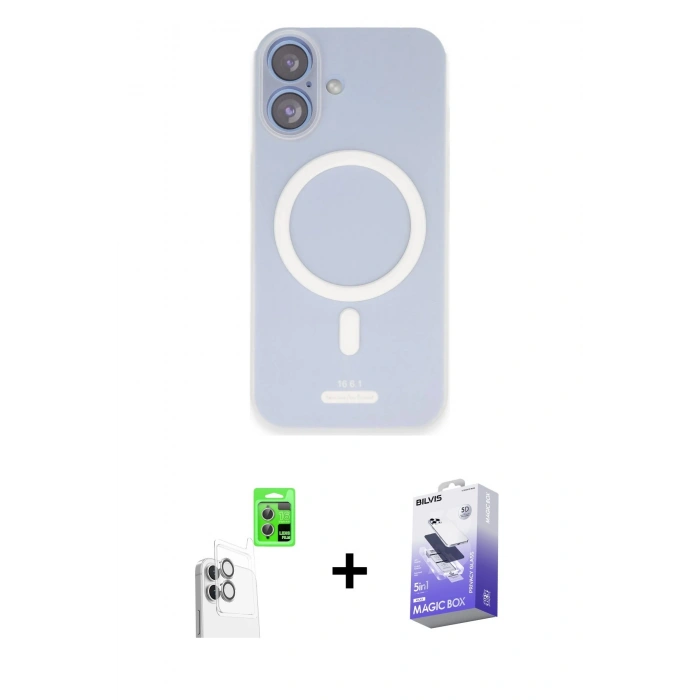 MARSİLYAN™- iPhone 16 Kılıf Çekirdek Klasik - Siyah Bilvis 5in1 5D Magic Hayalet Cam Ekran Koruyucu + Raze Metal Kamera Lens - BZ