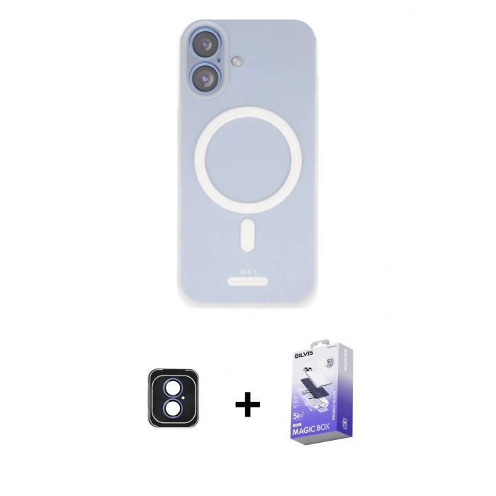 MARSİLYAN™- iPhone 16 Kılıf Çekirdek Klasik - Siyah Bilvis 5in1 5D Magic Hayalet Cam Ekran Koruyucu + PVD Metal Kamera Lens - MI