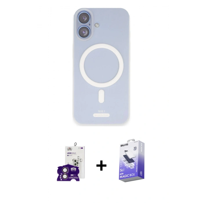 MARSİLYAN™- iPhone 16 Kılıf Çekirdek Klasik - Siyah Bilvis 5in1 5D Magic Hayalet Cam Ekran Koruyucu + Bilvis Titan Kamera Lens - PE