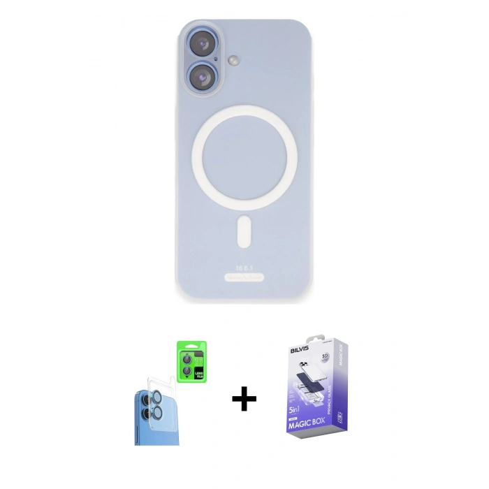 MARSİLYAN™- iPhone 16 Kılıf Çekirdek Klasik - Siyah Bilvis 5in1 5D Magic Hayalet Cam Ekran Koruyucu + Raze Metal Kamera Lens - LT