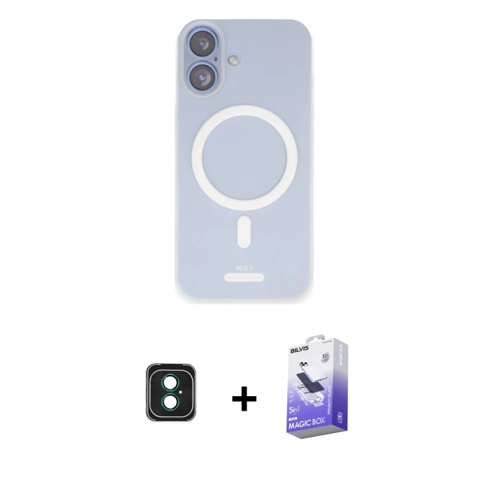 MARSİLYAN™- iPhone 16 Kılıf Çekirdek Klasik - Siyah Bilvis 5in1 5D Magic Hayalet Cam Ekran Koruyucu + PVD Metal Kamera Lens - YL
