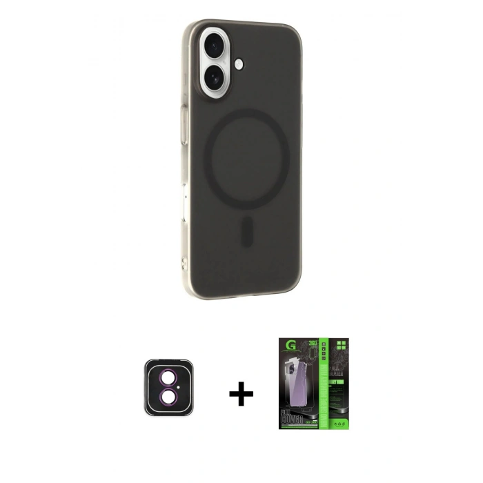 MARSİLYAN™- iPhone 16 Kılıf Çekirdek Modern Prime - Şeffaf 360 Full Body Arka Koruyucu + PVD Metal Kamera Lens - PE