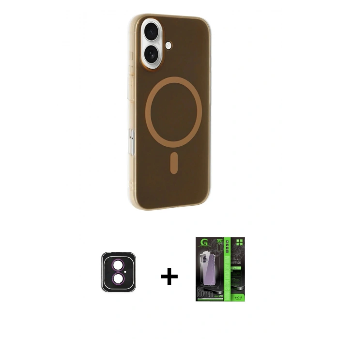 MARSİLYAN™- iPhone 16 Kılıf Çekirdek Modern Prime - Şeffaf 360 Full Body Arka Koruyucu + PVD Metal Kamera Lens - PE