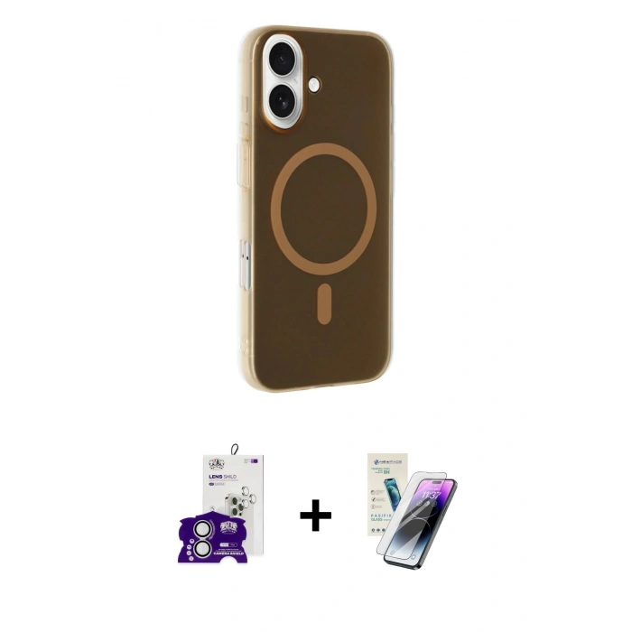 MARSİLYAN™- iPhone 16 Kılıf Çekirdek Modern Prime - Şeffaf Pasifik Cam Ekran Koruyucu + Bilvis Titan Kamera Lens - GS