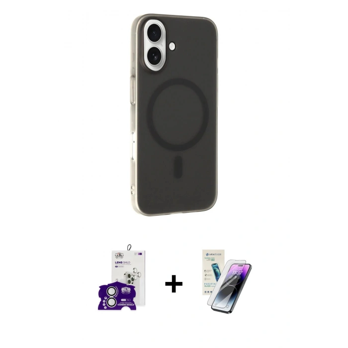 MARSİLYAN™- iPhone 16 Kılıf Çekirdek Modern Prime - Şeffaf Pasifik Cam Ekran Koruyucu + Bilvis Titan Kamera Lens - GS