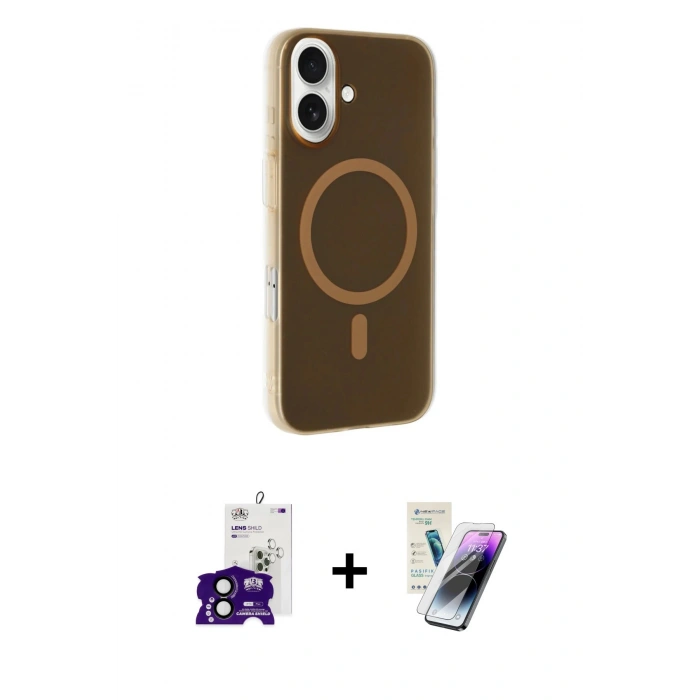 MARSİLYAN™- iPhone 16 Kılıf Çekirdek Modern Prime - Şeffaf Pasifik Cam Ekran Koruyucu + Bilvis Titan Kamera Lens - SH