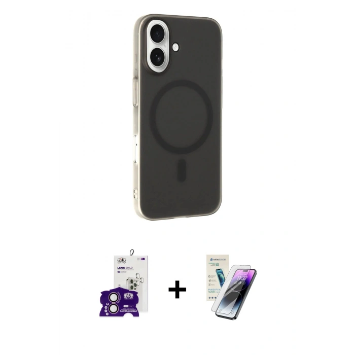 MARSİLYAN™- iPhone 16 Kılıf Çekirdek Modern Prime - Şeffaf Pasifik Cam Ekran Koruyucu + Bilvis Titan Kamera Lens - PE