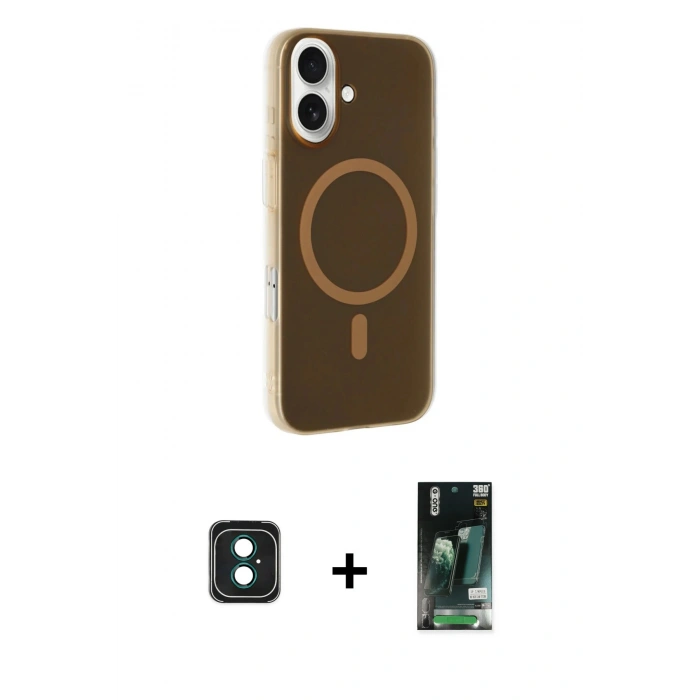 MARSİLYAN™- iPhone 16 Kılıf Çekirdek Modern Prime - Siyah 360 Mat Full Body Arka Koruyucu + PVD Metal Kamera Lens - YL