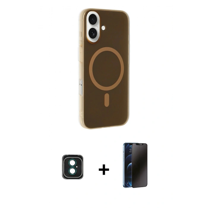 MARSİLYAN™- iPhone 16 Kılıf Çekirdek Modern Prime - Siyah 3D Antistatik Hayalet Cam Ekran Koruyucu + PVD Metal Kamera Lens - YL