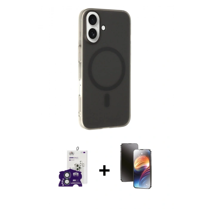 MARSİLYAN™- iPhone 16 Kılıf Çekirdek Modern Prime - Siyah 3D Antistatik Mat Seramik Nano Ekran Koruyucu + Bilvis Titan Kamera Lens - YL