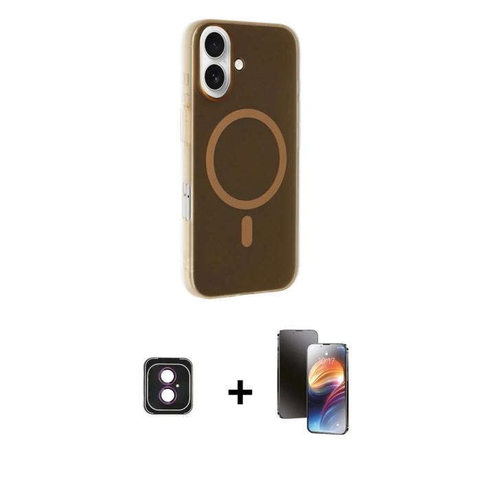 MARSİLYAN™- iPhone 16 Kılıf Çekirdek Modern Prime - Siyah 3D Antistatik Mat Seramik Nano Ekran Koruyucu + PVD Metal Kamera Lens - PE