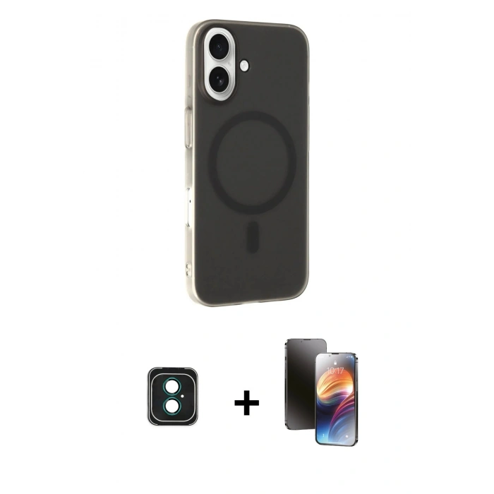 MARSİLYAN™- iPhone 16 Kılıf Çekirdek Modern Prime - Siyah 3D Antistatik Mat Seramik Nano Ekran Koruyucu + Yeşil PVD Metal Kamera Lens