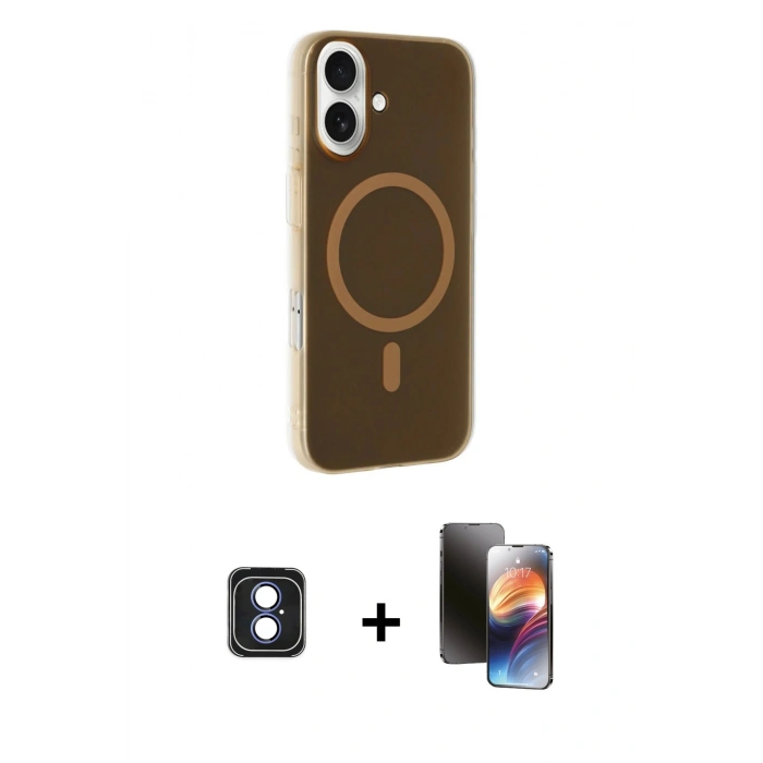 MARSİLYAN™- iPhone 16 Kılıf Çekirdek Modern Prime - Siyah 3D Antistatik Mat Seramik Nano Ekran Koruyucu + PVD Metal Kamera Lens - MI