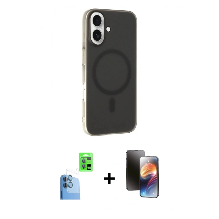 MARSİLYAN™- iPhone 16 Kılıf Çekirdek Modern Prime - Siyah 3D Antistatik Mat Seramik Nano Ekran Koruyucu + Raze Metal Kamera Lens - LT