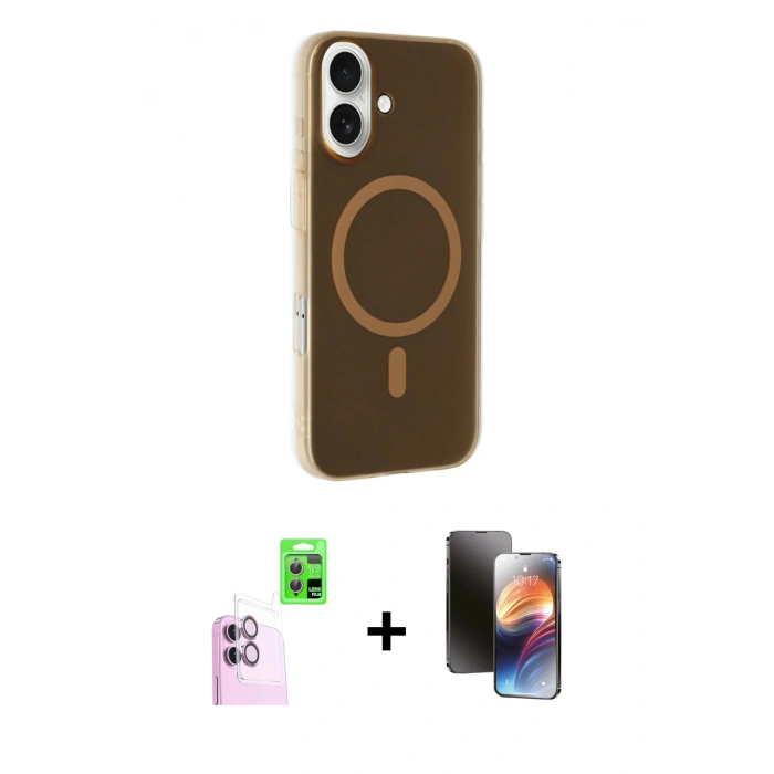 MARSİLYAN™- iPhone 16 Kılıf Çekirdek Modern Prime - Siyah 3D Antistatik Mat Seramik Nano Ekran Koruyucu + Raze Metal Kamera Lens - PE