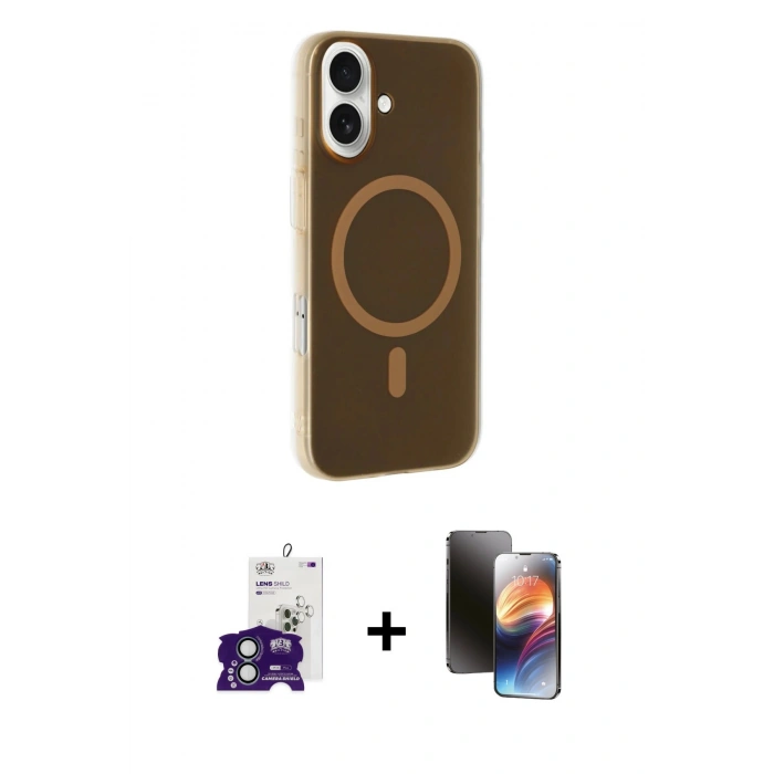 MARSİLYAN™- iPhone 16 Kılıf Çekirdek Modern Prime - Siyah 3D Antistatik Mat Seramik Nano Ekran Koruyucu + Bilvis Titan Kamera Lens - YL