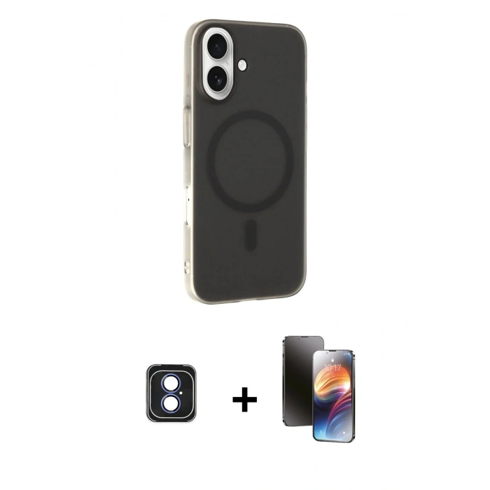 MARSİLYAN™- iPhone 16 Kılıf Çekirdek Modern Prime - Siyah 3D Antistatik Mat Seramik Nano Ekran Koruyucu + PVD Metal Kamera Lens - MI