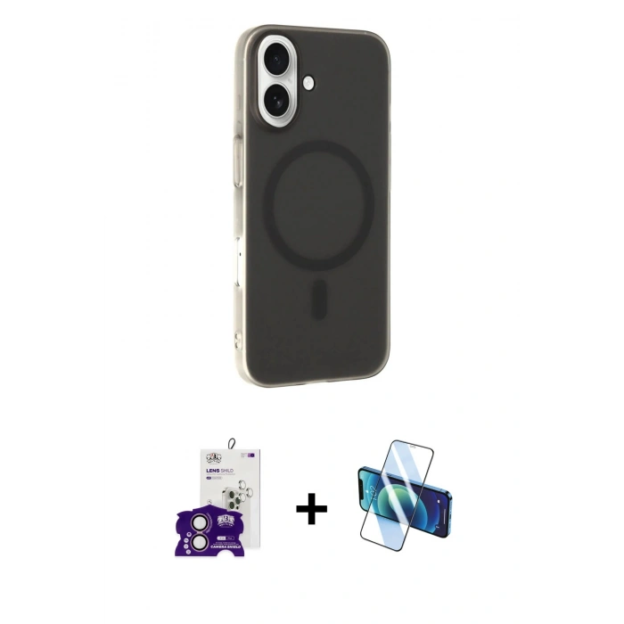 MARSİLYAN™- iPhone 16 Kılıf Çekirdek Modern Prime - Siyah 3D Antistatik Seramik Nano Ekran Koruyucu + Bilvis Titan Kamera Lens - PE
