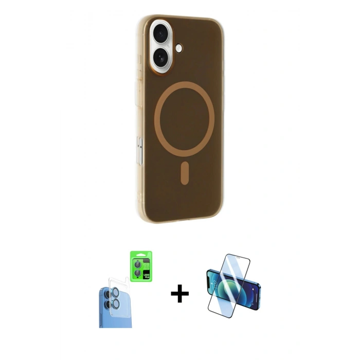 MARSİLYAN™- iPhone 16 Kılıf Çekirdek Modern Prime - Siyah 3D Antistatik Seramik Nano Ekran Koruyucu + Raze Metal Kamera Lens - LT