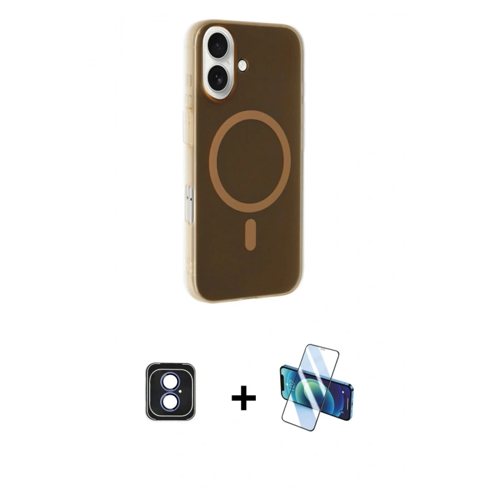 MARSİLYAN™- iPhone 16 Kılıf Çekirdek Modern Prime - Siyah 3D Antistatik Seramik Nano Ekran Koruyucu + PVD Metal Kamera Lens - MI