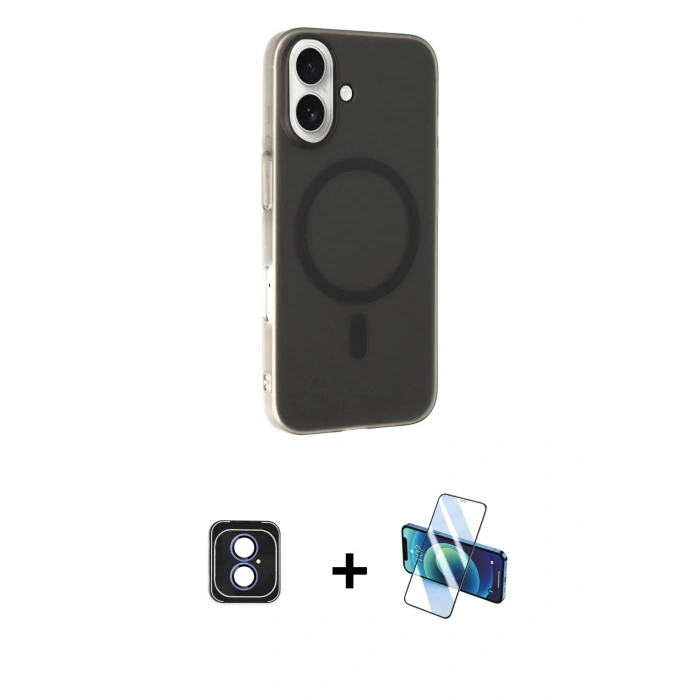 MARSİLYAN™- iPhone 16 Kılıf Çekirdek Modern Prime - Siyah 3D Antistatik Seramik Nano Ekran Koruyucu + PVD Metal Kamera Lens - MI