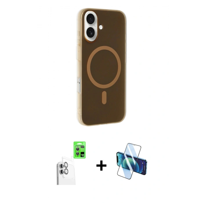 MARSİLYAN™- iPhone 16 Kılıf Çekirdek Modern Prime - Siyah 3D Antistatik Seramik Nano Ekran Koruyucu + Raze Metal Kamera Lens - BZ