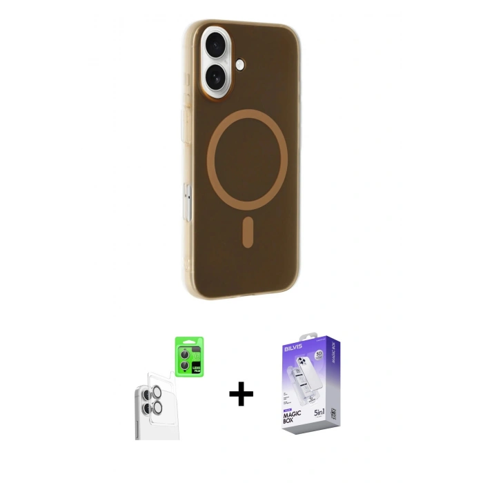 MARSİLYAN™- iPhone 16 Kılıf Çekirdek Modern Prime - Siyah Bilvis 5in1 3D Magic Cam Ekran Koruyucu + Beyaz Raze Metal Kamera Lens