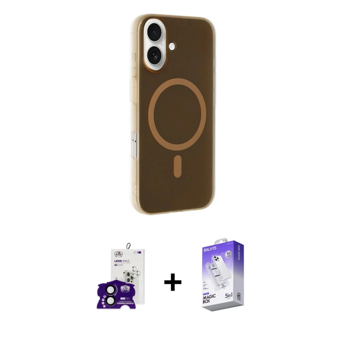 MARSİLYAN™- iPhone 16 Kılıf Çekirdek Modern Prime - Siyah Bilvis 5in1 3D Magic Cam Ekran Koruyucu + Bilvis Titan Kamera Lens - SH