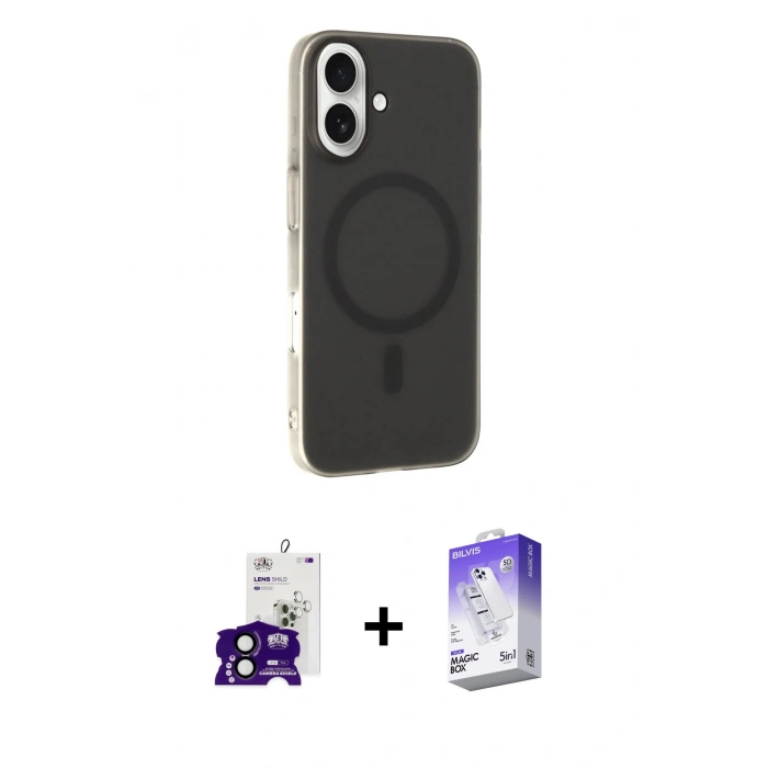 MARSİLYAN™- iPhone 16 Kılıf Çekirdek Modern Prime - Siyah Bilvis 5in1 3D Magic Cam Ekran Koruyucu + Bilvis Titan Kamera Lens - SH