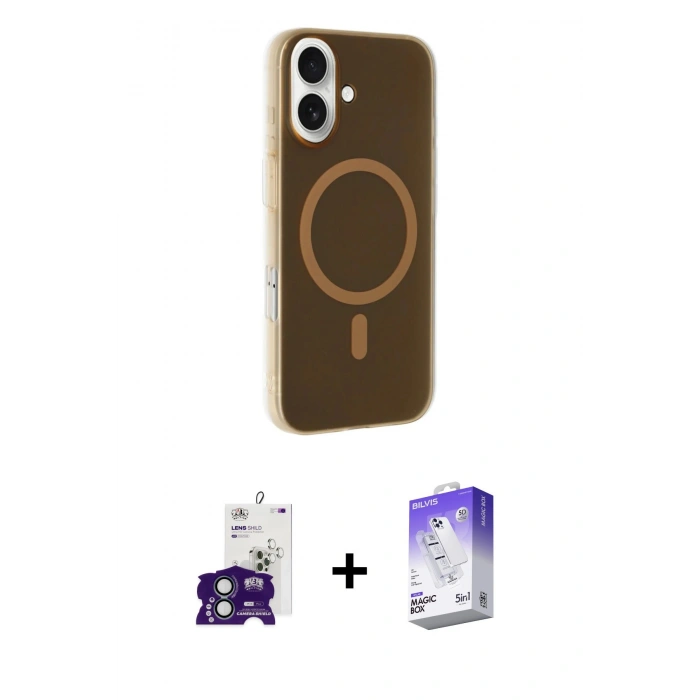 MARSİLYAN™- iPhone 16 Kılıf Çekirdek Modern Prime - Siyah Bilvis 5in1 3D Magic Cam Ekran Koruyucu + Bilvis Titan Kamera Lens - YL