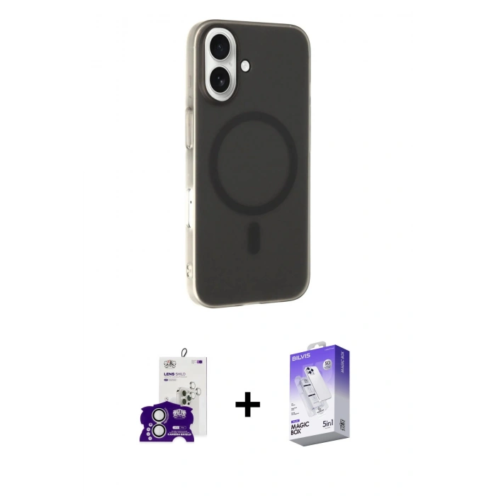 MARSİLYAN™- iPhone 16 Kılıf Çekirdek Modern Prime - Siyah Bilvis 5in1 3D Magic Cam Ekran Koruyucu + Bilvis Titan Kamera Lens - GS
