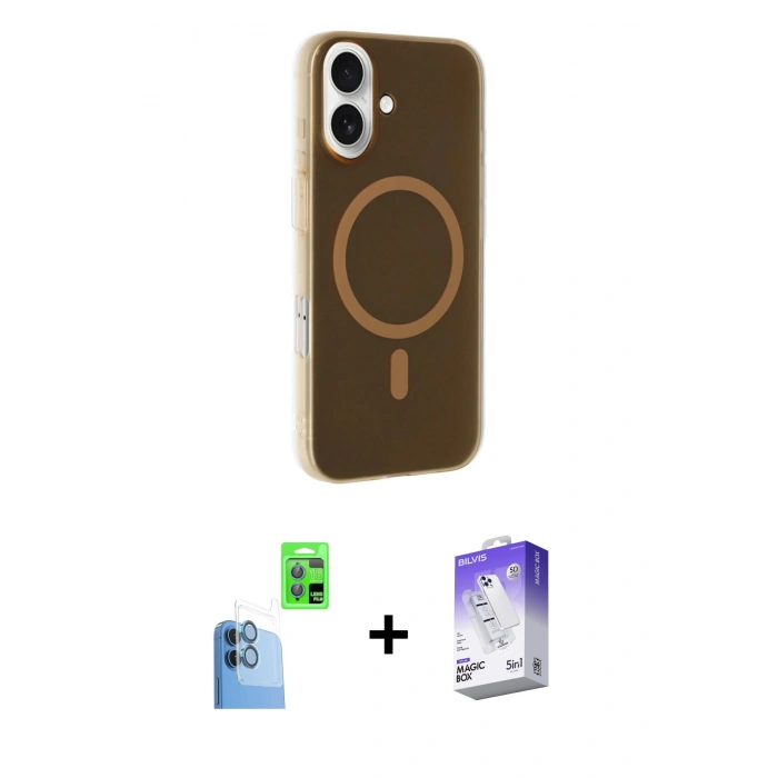 MARSİLYAN™- iPhone 16 Kılıf Çekirdek Modern Prime - Siyah Bilvis 5in1 3D Magic Cam Ekran Koruyucu + Lacivert Raze Metal Kamera Lens