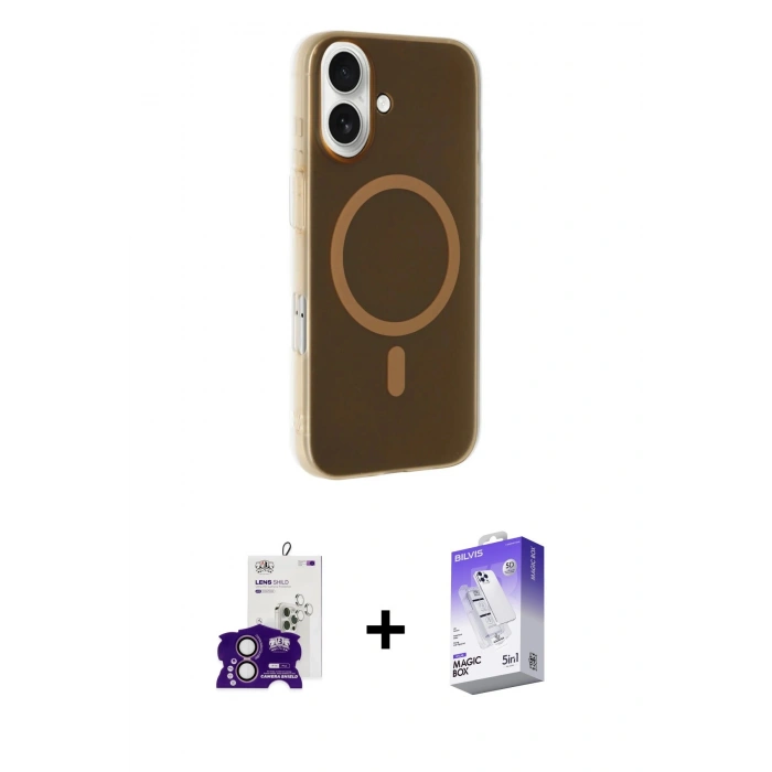 MARSİLYAN™- iPhone 16 Kılıf Çekirdek Modern Prime - Siyah Bilvis 5in1 3D Magic Cam Ekran Koruyucu + Bilvis Titan Kamera Lens - PE